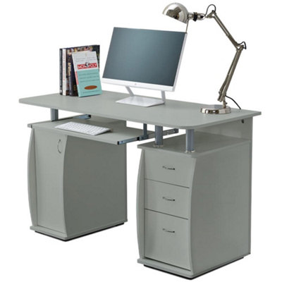 Wicklow Computer Desk With Cabinet and 3 Drawers - Grey