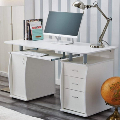 Wicklow Computer Desk With Cabinet and 3 Drawers - White