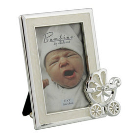 Widdop Silver Plated Photo Frame With Pram Icon In Corner Silver (2 inches x 3 inches)