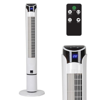 Wide Angle Oscillating 40-Inch Tower Fan, LED Display with Timer and Round Base
