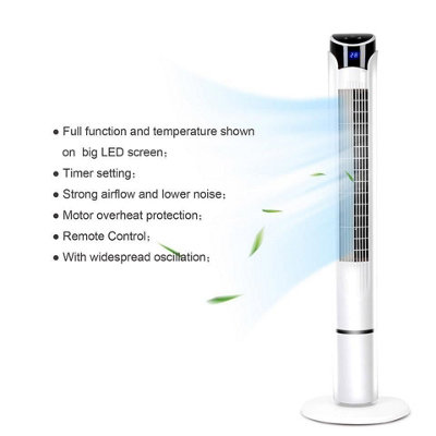 Wide Angle Oscillating 40-Inch Tower Fan, LED Display with Timer and Round Base