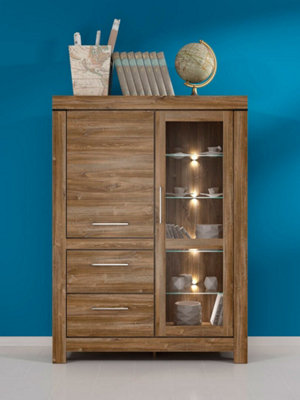 Oak drinks deals display cabinet