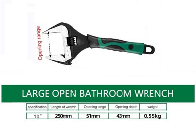 Wide opening adjustable wrench, 250mm long soft grip