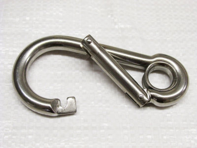 Wide Opening Snap Carabina Clip 10MM - With Eyelet (Stainless Steel Spring Carabiner Rope Carbine Hook)