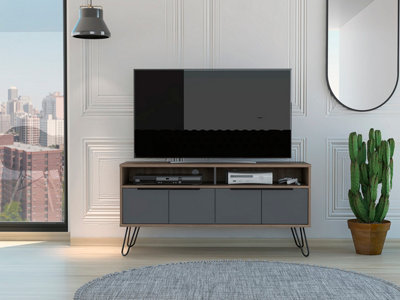 Wide screen TV unit with 4 doors, bleached oak and grey, Vegas range