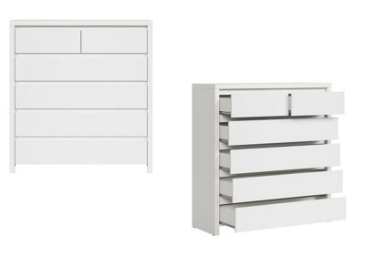 Wide Tallboy Chest 6 Drawers Bedroom Storage Unit Cabinet White Matt ...