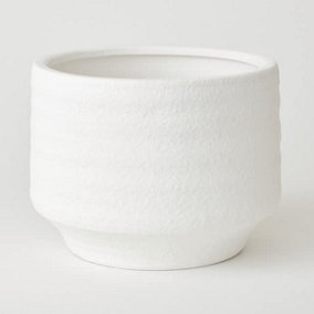 Wide White Terracotta Vase - Modern Vase for Fresh or Artificial Flower Stem Bouquet Arrangements - Measures H15 x 20.5cm Diameter