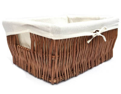 Wider Large Big Deep Lined Kitchen Wicker Storage Basket Xmas Hamper Basket Brown, Medium 41x28x18cm