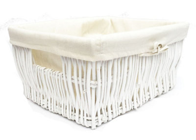 Wider Large Big Deep Lined Kitchen Wicker Storage Basket Xmas Hamper Basket White,Large 46x35x19.5cm