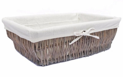 Wider Shallow Wicker Storage Basket Hamper Basket Large 44.5 x 30.5 x 14 cm