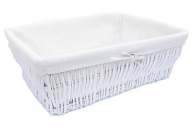 Wider SHALLOW Wicker Storage Basket Hamper Basket White,Large 44.5 x 30.5 x 14 cm