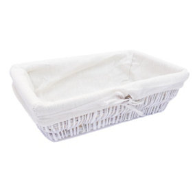 Wider SHALLOW Wicker Storage Basket Hamper Basket White,Small 34 x 20 x 9 cm