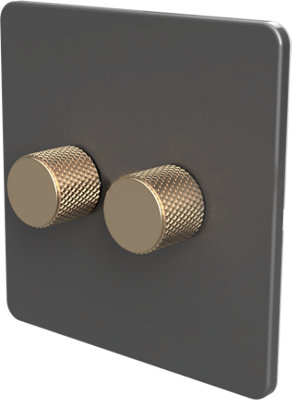 WIFI 2-WAY LED DIMMER SWITCH - Slim Grey/Antique brass 2-Gang