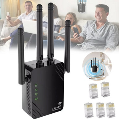 WiFi Extender Booster Internet Booster Ethernet Port 4 Antennas Range ...