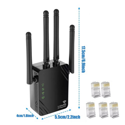 WiFi Extender Booster Internet Booster Ethernet Port 4 Antennas Range ...