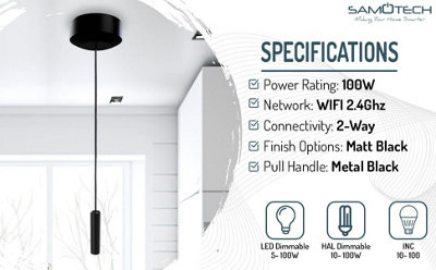 WIFI Smart pull cord dimmer switch - Black/Black Pull - 3