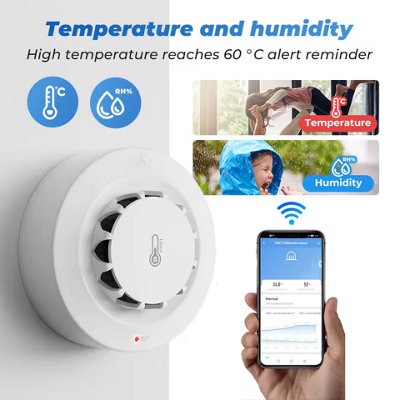 WiFi Smoke Alarm with Temperature & Humidity Sensor Fire Protection ...