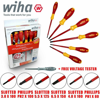 Wiha 00834 SoftFinish electric SL/PH Screwdriver Set 7 Piece WHA00834