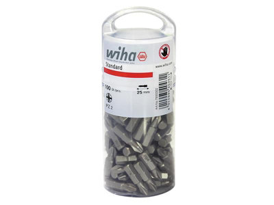 Wiha 40462 Standard Pozidriv Bits PZ2 25mm Tub of 100 WHA40462