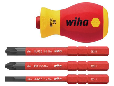 Wiha 41230 SoftFinish electric slimVario Stubby Screwdriver Set, 4 Piece WHA41230