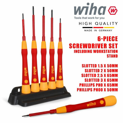 Wiha Picofinish Screwdrivers Electricians VDE Slotted & Phillips Micro Precision 42989 6 Piece Set