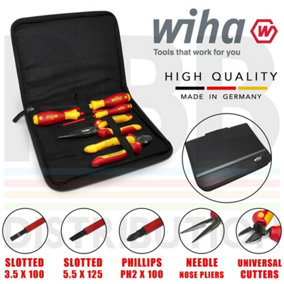 Wiha Screwdriver Cutter Pliers set 6pcs slotted Phillips VDE Electrician 26755