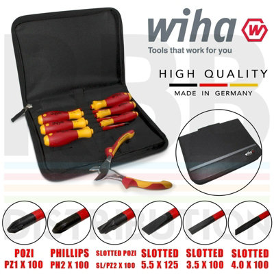 Wiha Screwdriver Diagonal Cutter 8pcs Set Phillips Slotted VDE Electrician 38020