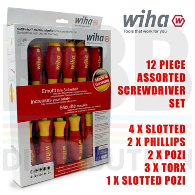 Wiha Screwdriver Phillips Slotted PlusMinus Pozidrive Flat Head 12pcs Set 41003