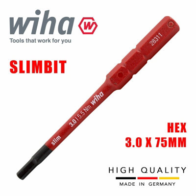 Wiha Slimbit Hex Screwdriver 3mm Hexagon Head 1000v VDE Electrician 75mm 37147
