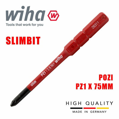 Wiha Slimbit Screwdriver Pozidriv PZ1 Head 75mm 1000v VDE Electrician 34585