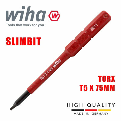 Wiha Slimbit Screwdriver SlimVario PZ SL PH Torx HEX 75mm 1000v VDE Electrician Torx T5 43140