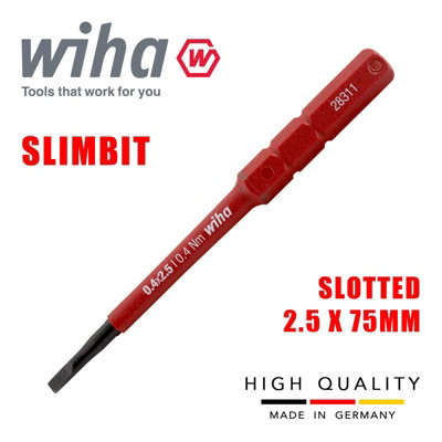 Wiha Slimbit Screwdriver Slotted 2.5mm Head 75mm 1000v VDE Electrician 34578