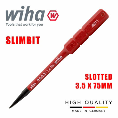 Wiha Slimbit Screwdriver Slotted 3.5mm Head 75mm 1000v VDE Electrician 41159