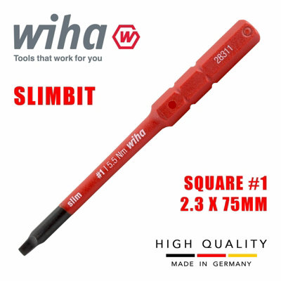 Wiha Slimbit Screwdriver Square Scrulox Number 1 Head 75mm 1000v VDE Electrician 35510