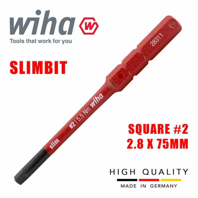 Wiha Slimbit Screwdriver Square Scrulox Number 2 Head 75mm 1000v VDE Electrician 35511