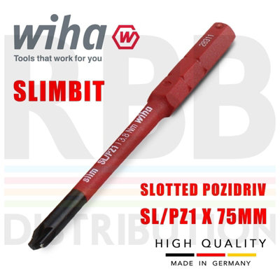 Wiha SlimBits Screwdriver Slotted PZ Bit Holder Slimvario VDE ...