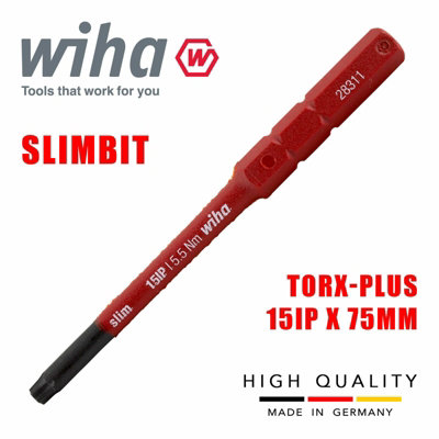 Wiha SlimBits Torx Plus Screwdriver 15IP Head 75mm  1000v VDE Electrician 43149