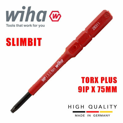 Wiha SlimBits Torx Plus Screwdriver 9IP Head 75mm 1000v VDE Electrician 43147