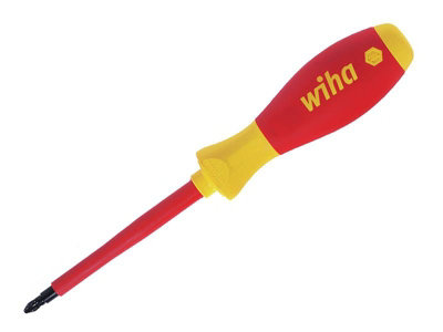 Wiha SoftFinish Electric SlimFix Pozidriv Screwdriver PZ2 - 100mm Insulated Tool for Electricians