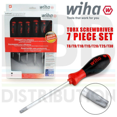 Wiha Torx Screwdriver Set 7pcs T8 T9 T10 T15 T20 T25 T30 SoftFinish 01299