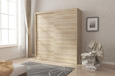 Wiki Contemporary Wardrobe 4 Large Shelves 1 Hanging Rail 2 Sliding Doors in Oak Effect (H)2000mm (W)1800mm (D)620mm