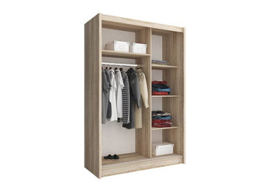 Wiki Contemporary Wardrobe 4 Shelves 1 Hanging Rail 2 Sliding Doors in Oak Effect (H)2000mm (W)1300mm (D)600mm