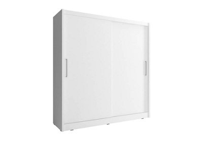 Wiki Contemporary Wardrobe 8 Shelves 1 Hanging Rail 2 Sliding Doors in White Matt Finish (H)2140mm (W)2000mm (D)620mm