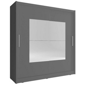 Wiki IX Contemporary Mirrored Wardrobe 4 Large Shelves 1 Hanging Rail 2 Sliding Doors Grey Matt  (H)2000mm (W)1800mm (D)620mm