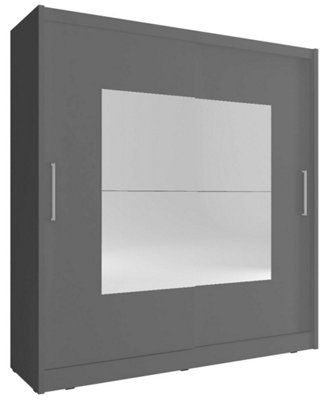 Wiki IX Contemporary Wardrobe Mirrored 8 Shelves 1 Long Rail 2 Sliding