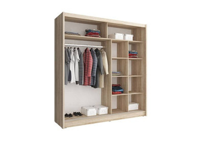 Wiki IX Contemporary Wardrobe Mirrored 8 Shelves 1 Long Rail 2 Sliding Doors Grey Matt (H)2140mm (W)2000mm (D)620mm
