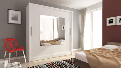 Wiki IX Contemporary Wardrobe Mirrored 8 Shelves 1 Long Rail 2 Sliding Doors White Matt (H)2140mm (W)2000mm (D)620mm