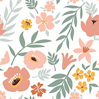 Wild Flowers Wallpaper Peach And Green