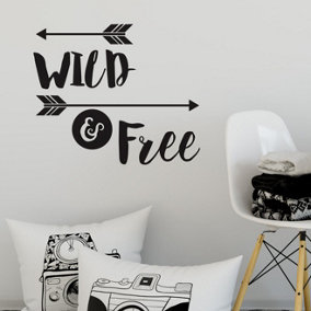 Wild & Free Quote Wall Sticker in colour Black