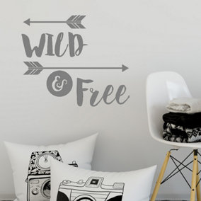 Wild & Free Quote Wall Sticker in colour Grey